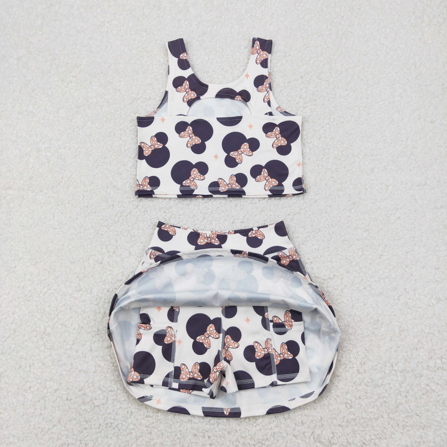 yoga GSD1934 cartoon M bows vest t-shirt skirt with shorts girls set