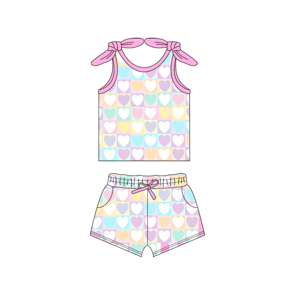custom colorful heart checkered girls summer set