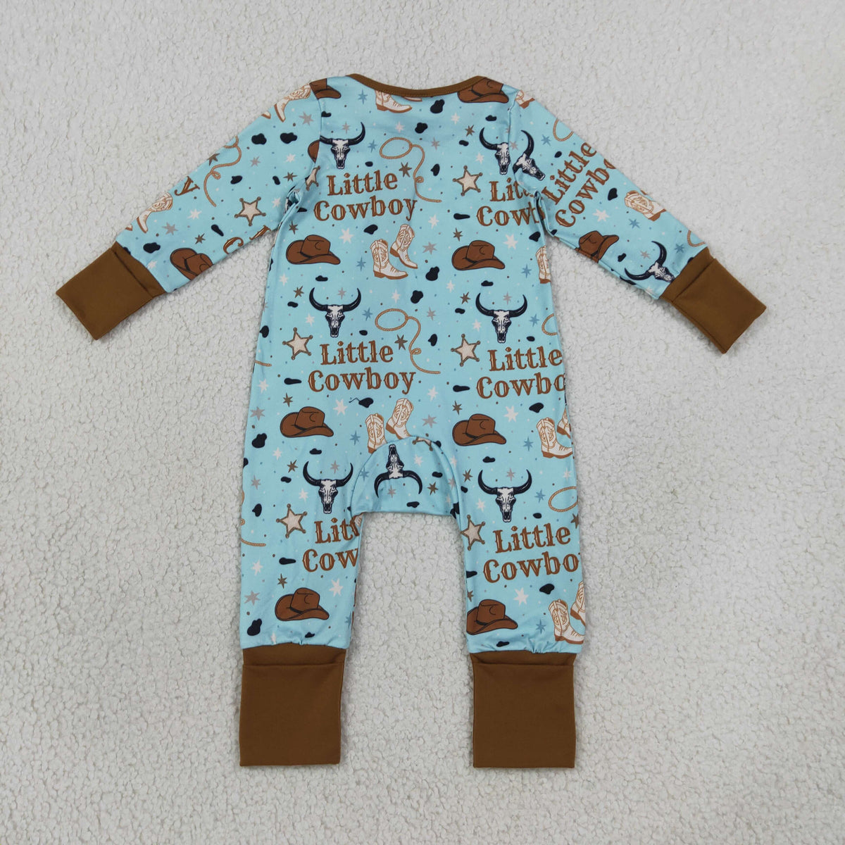 LR3124 Little Cowboy Blue Zipper Long Sleeve Boys Romper