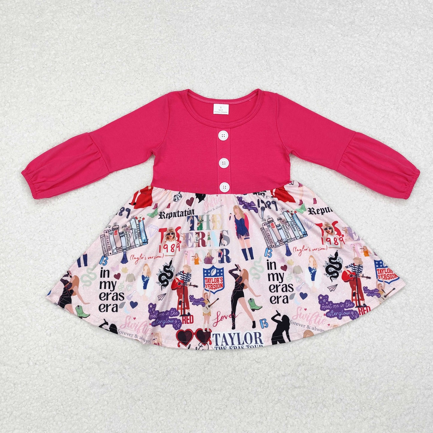 GLD0734 Taylor hot pink long sleeve girls dress