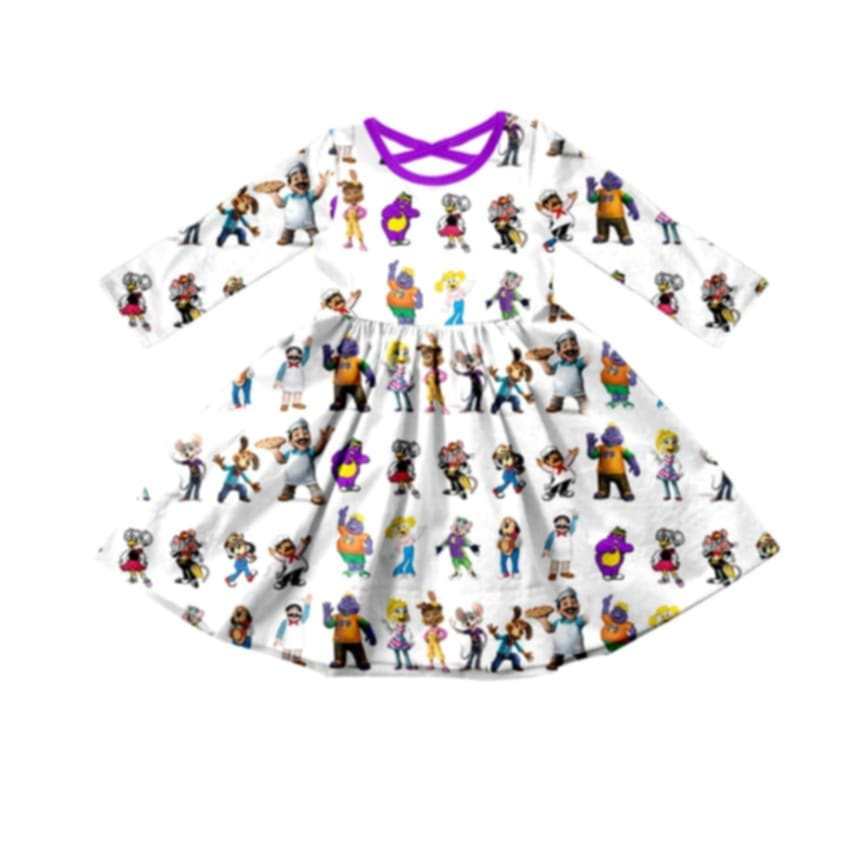 Custom cartoon purple long sleeve girls dress