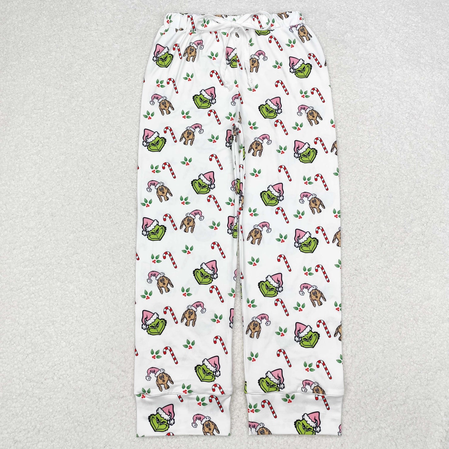 P0536 Christmas cane candy green face adult woman pants