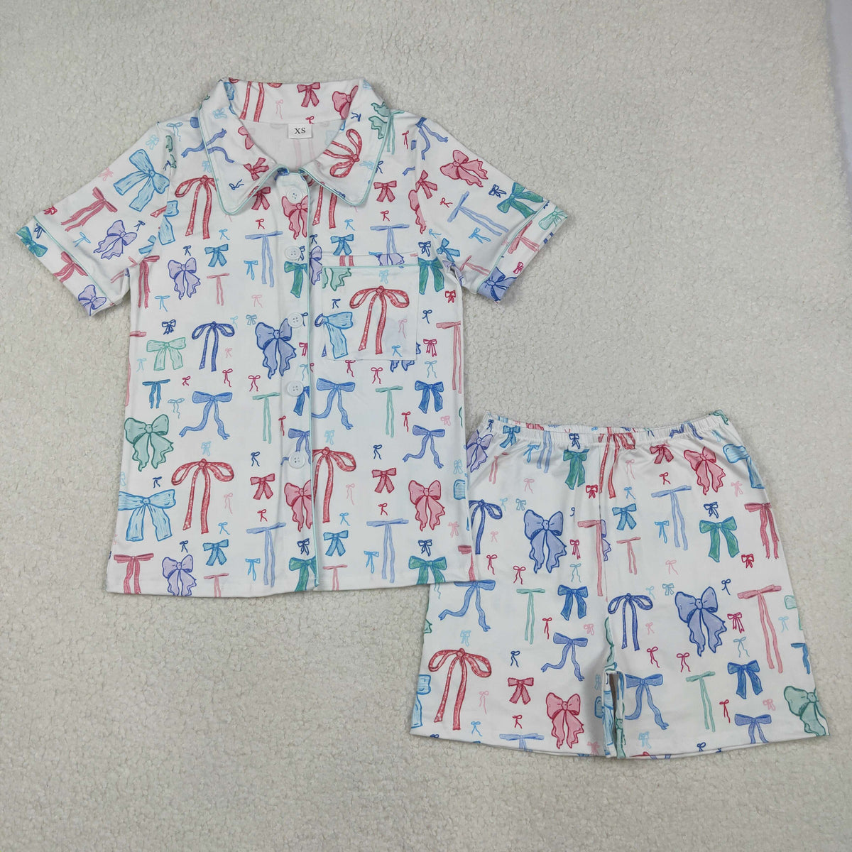 GSSO2216 Colorful Bows Short Sleeve Shorts Adult Women Pajamas