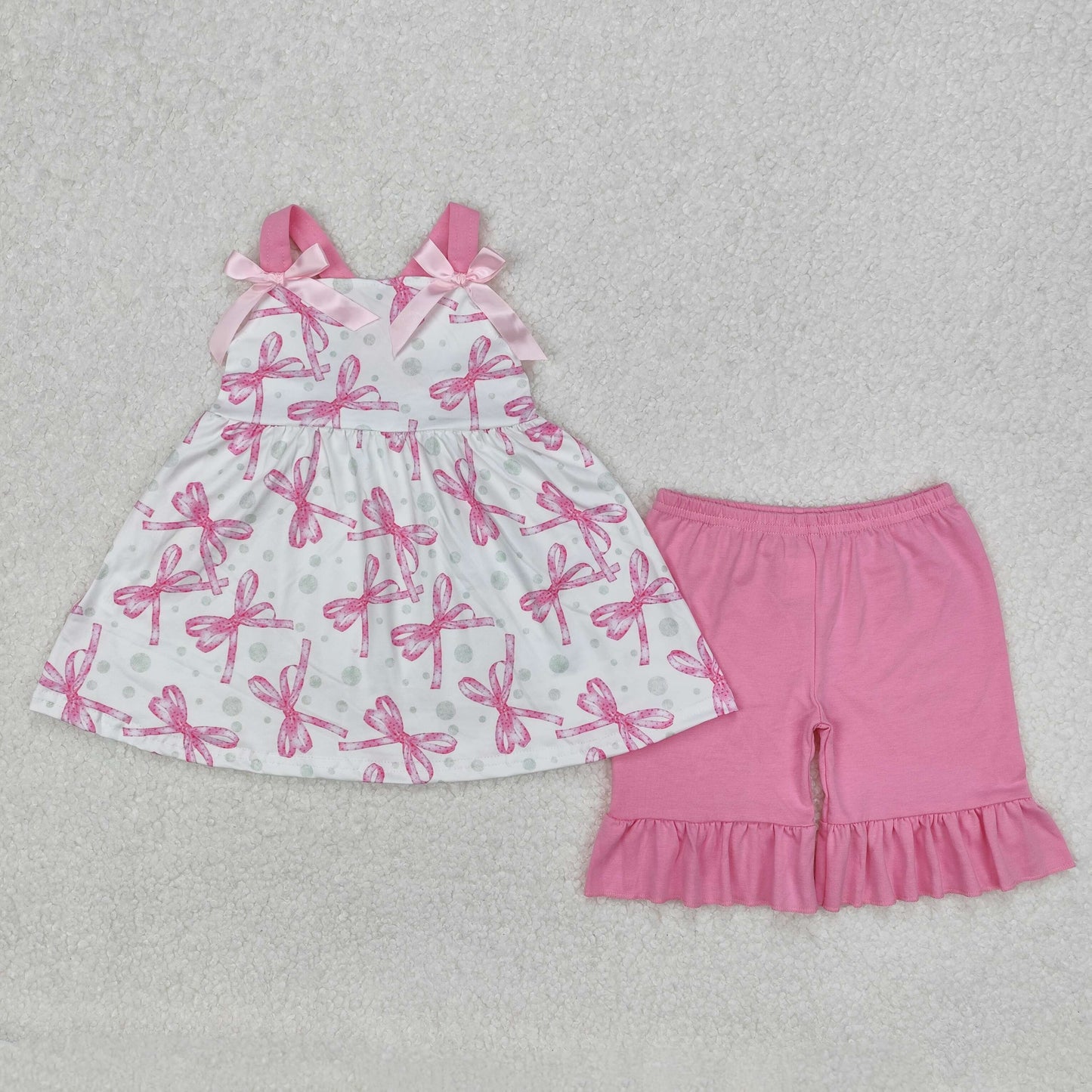 GSSO2075 hot pink bows camisole top hot pink shorts girls set