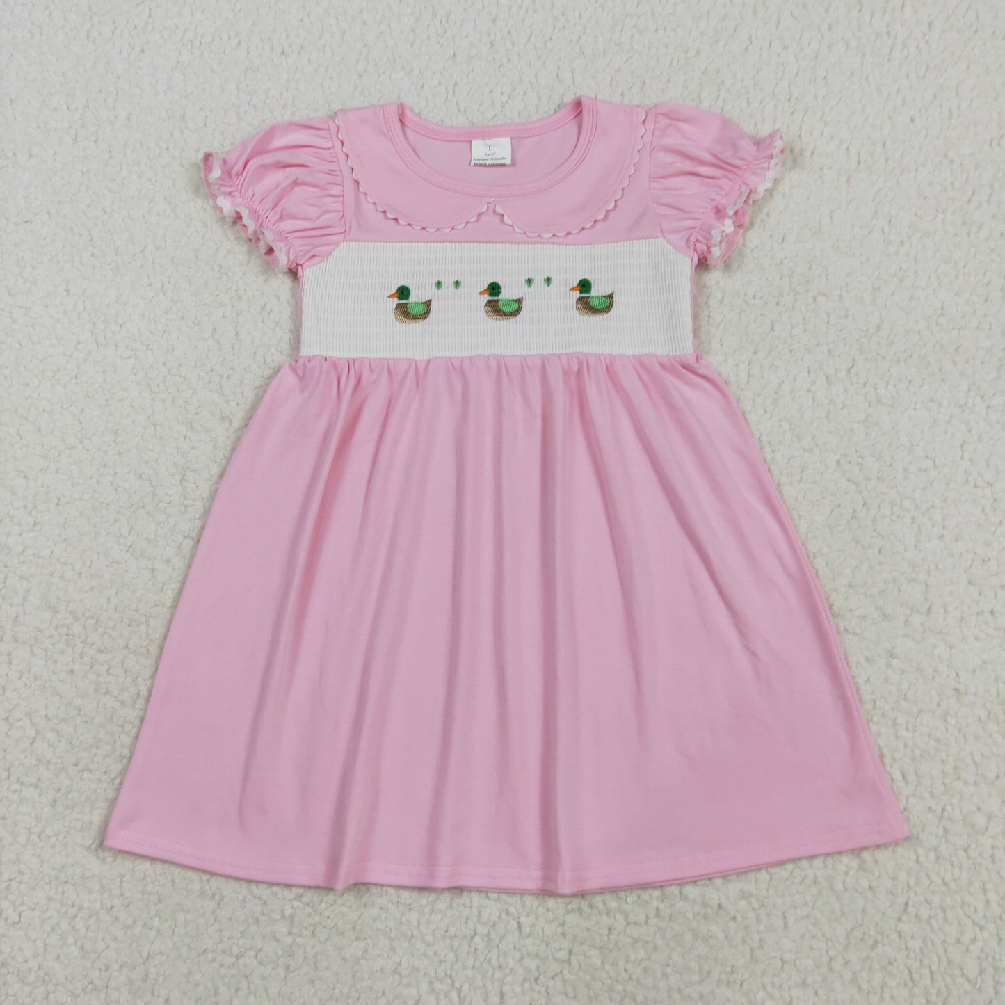 embroidery GSD2642 hunting mallard duck pink short sleeve girls dress