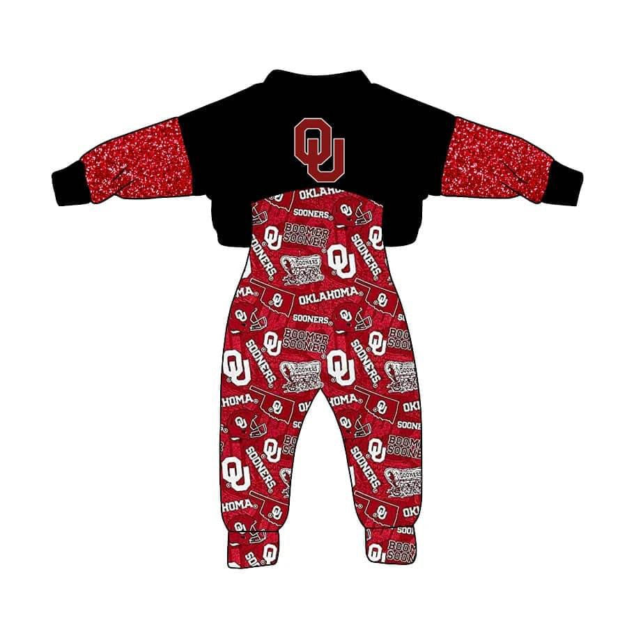 custom football OKLAHOMA long sleeve jumpsuits girls set