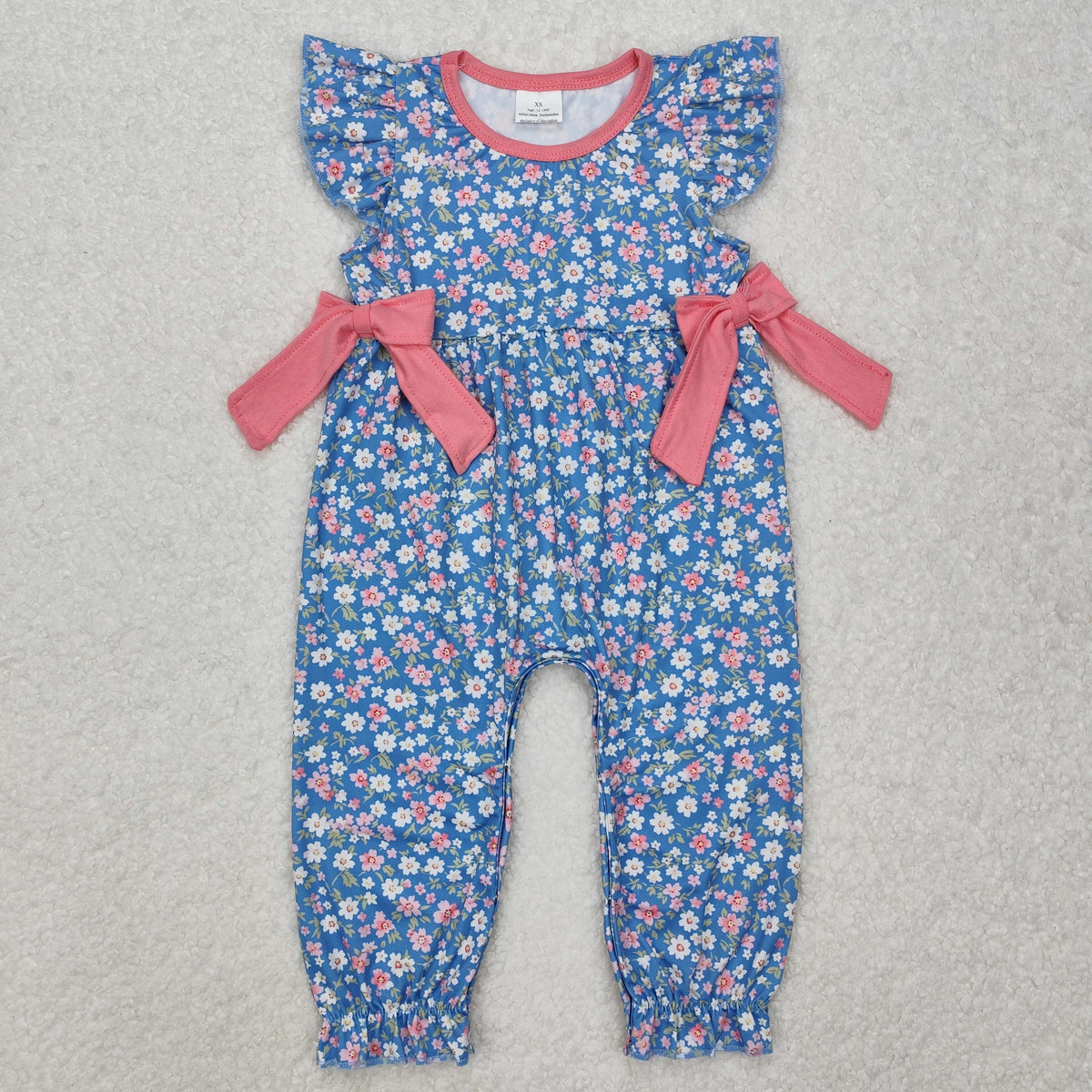 SR2166 colorful flowers bows blue flutter sleeve girls romper