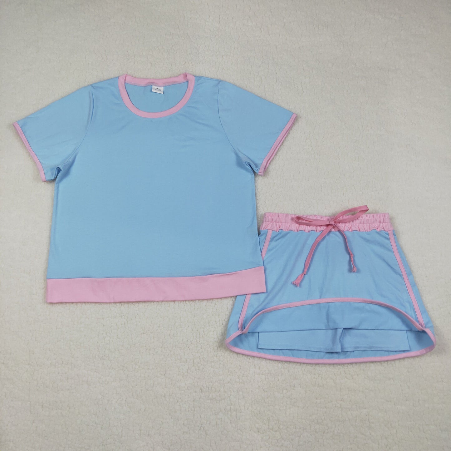 GSD3674 Blue Short Sleeve Skorts Adult Women Set
