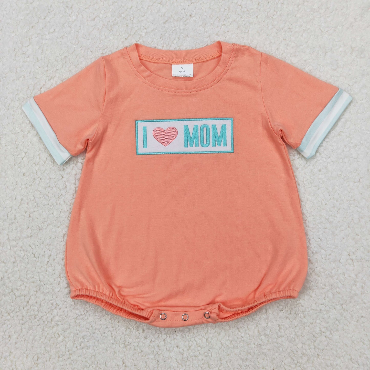 embroidery SR2949 i love mon orange short sleeve boys romper