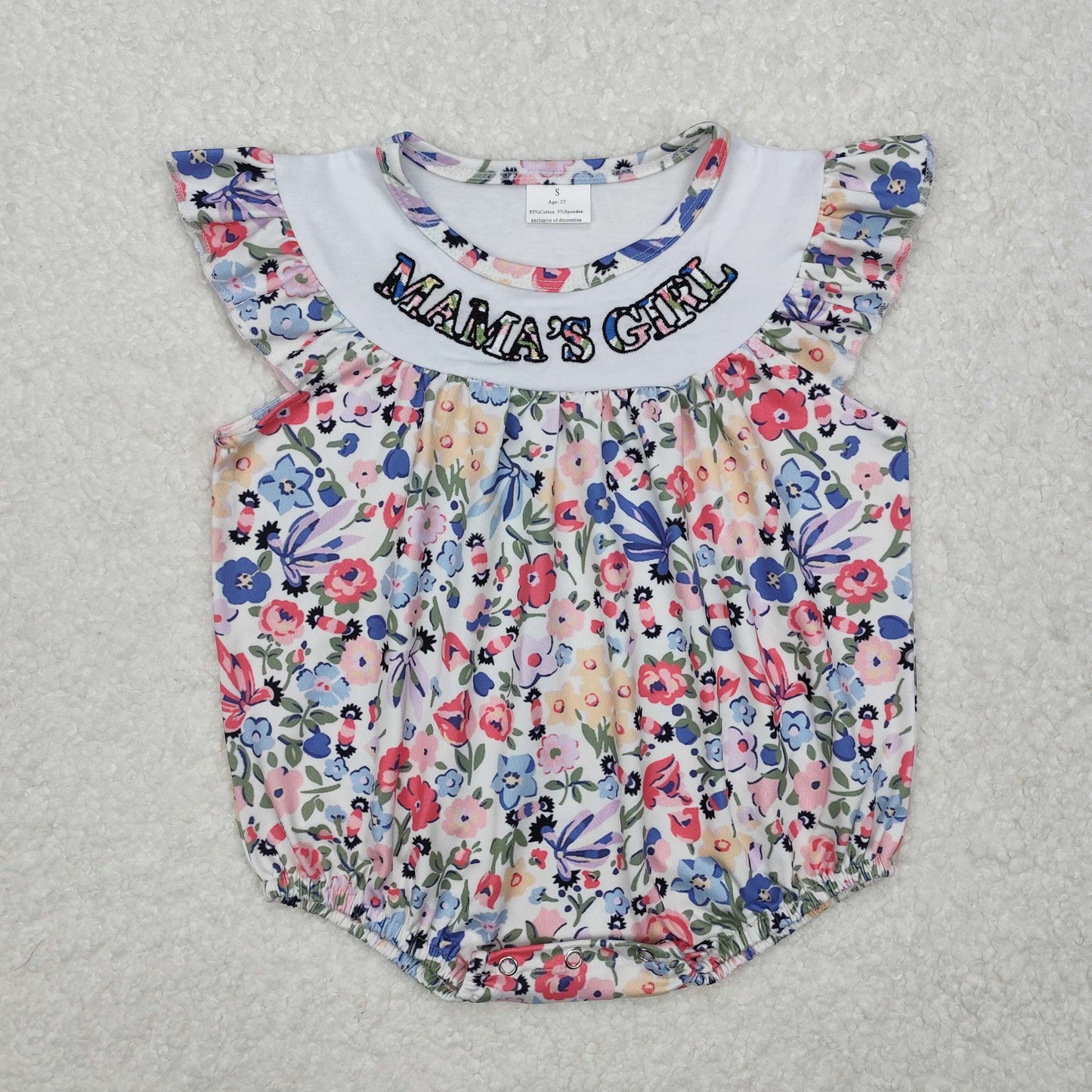 SR2386 Embroidery MAMA'S Girl Colorful Flowers Girls Floral Romper