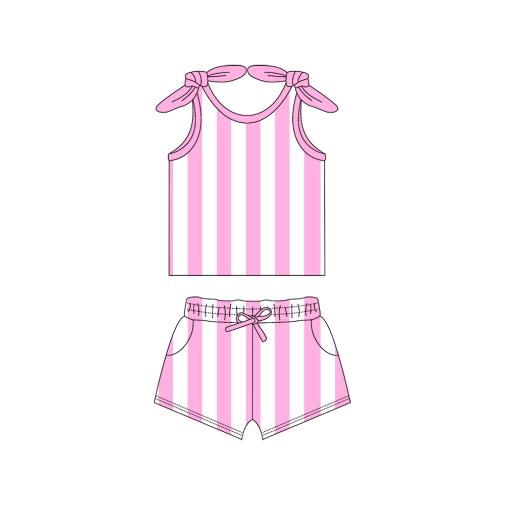 custom pink striped girls summer set