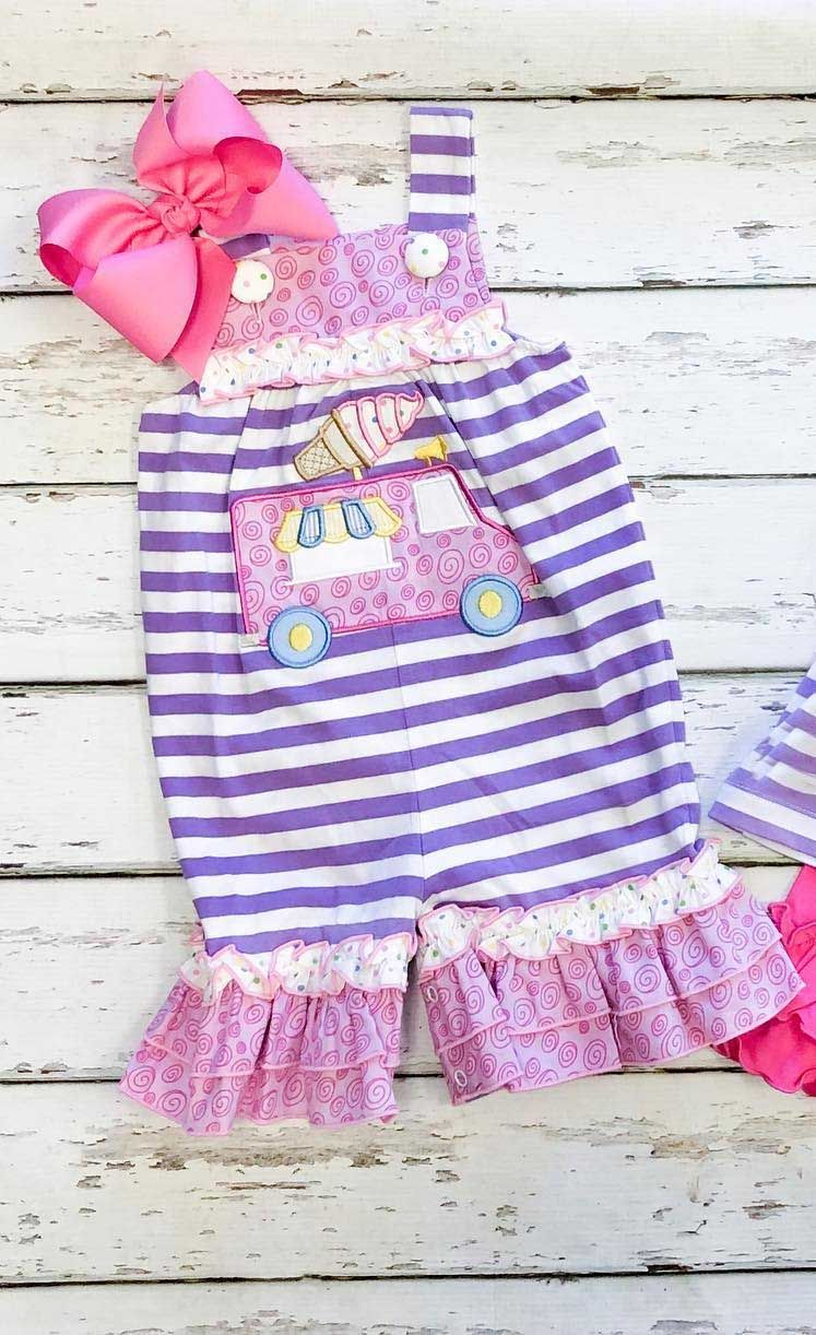 preorder SR2162 ice car purple striped sleeveless girls romper