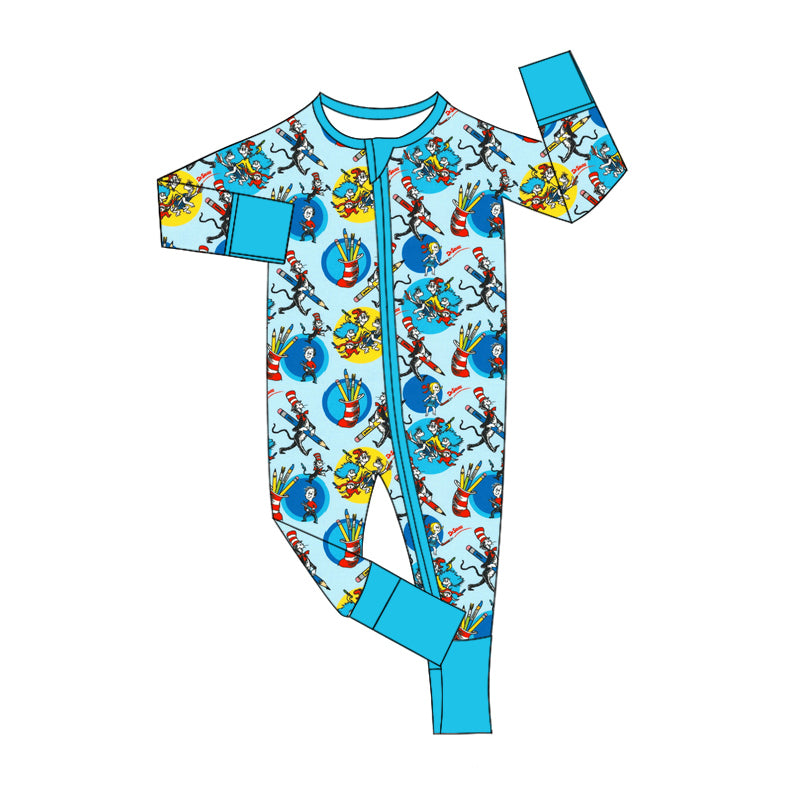 custom moq 3 Christmas cartoon Dr blue long sleeve zipper boys romper