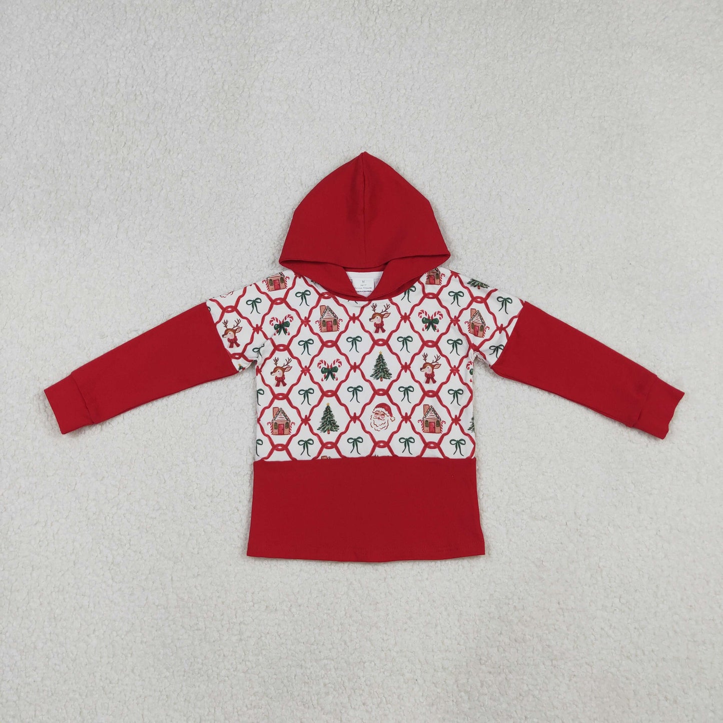 GT1042 Christmas gingerbread man bows red hoodie long sleeve girls top