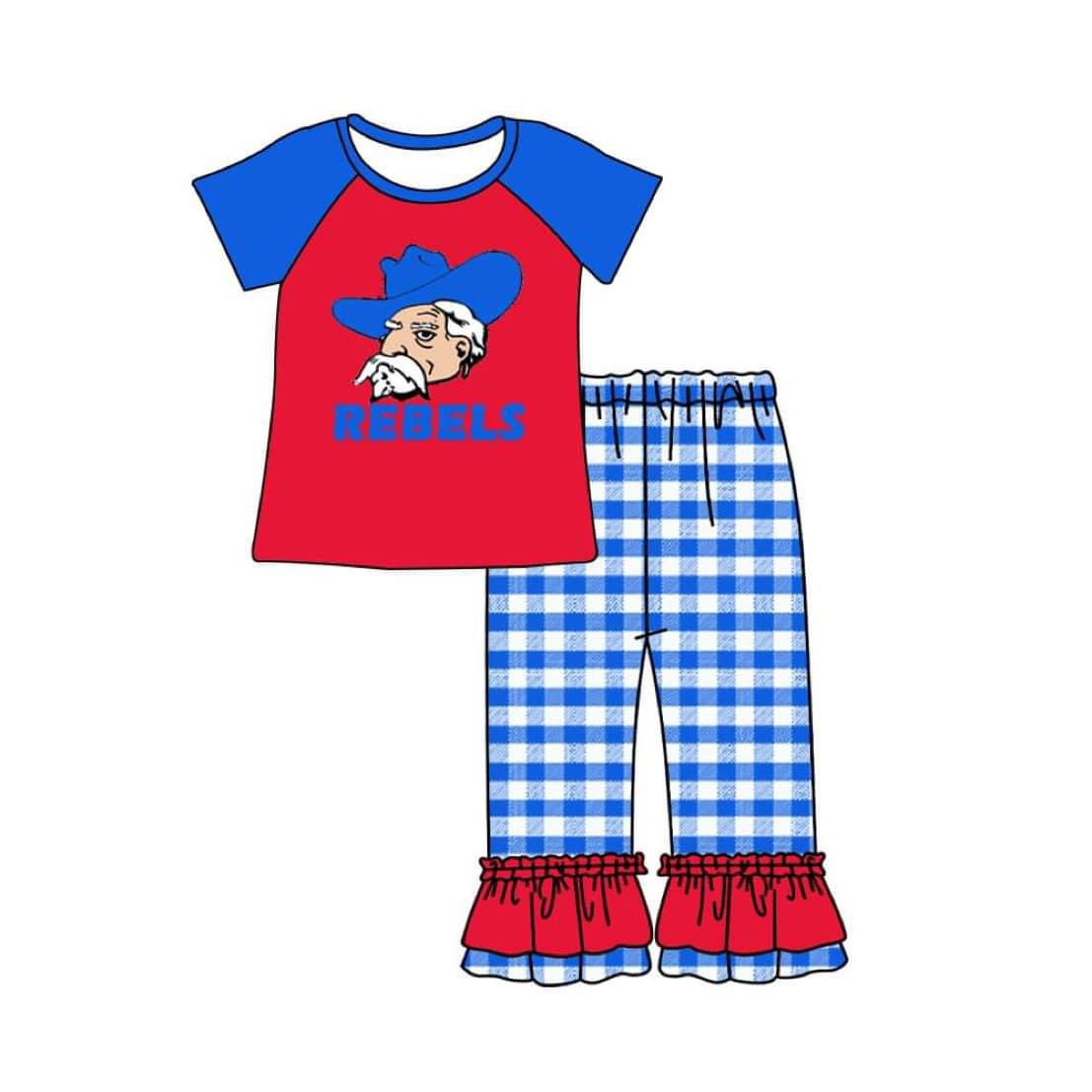 custom S rebels old man short sleeve blue checkered pants boys set