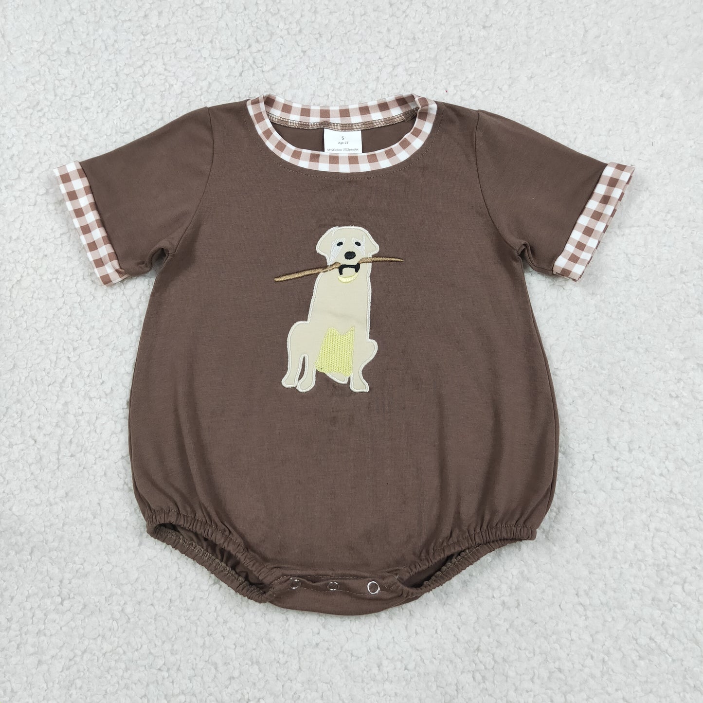 Embroidery SR3470 Cute Dog Pet Brown Short Sleeve Boys Romper