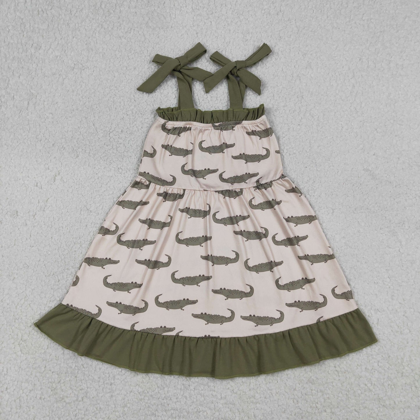 GSD1212 crocodile dark green lace-up girls dress