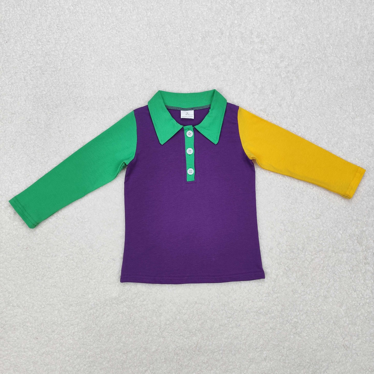 BT0997 Mardi Gras purple green yellow long sleeve boys pullover