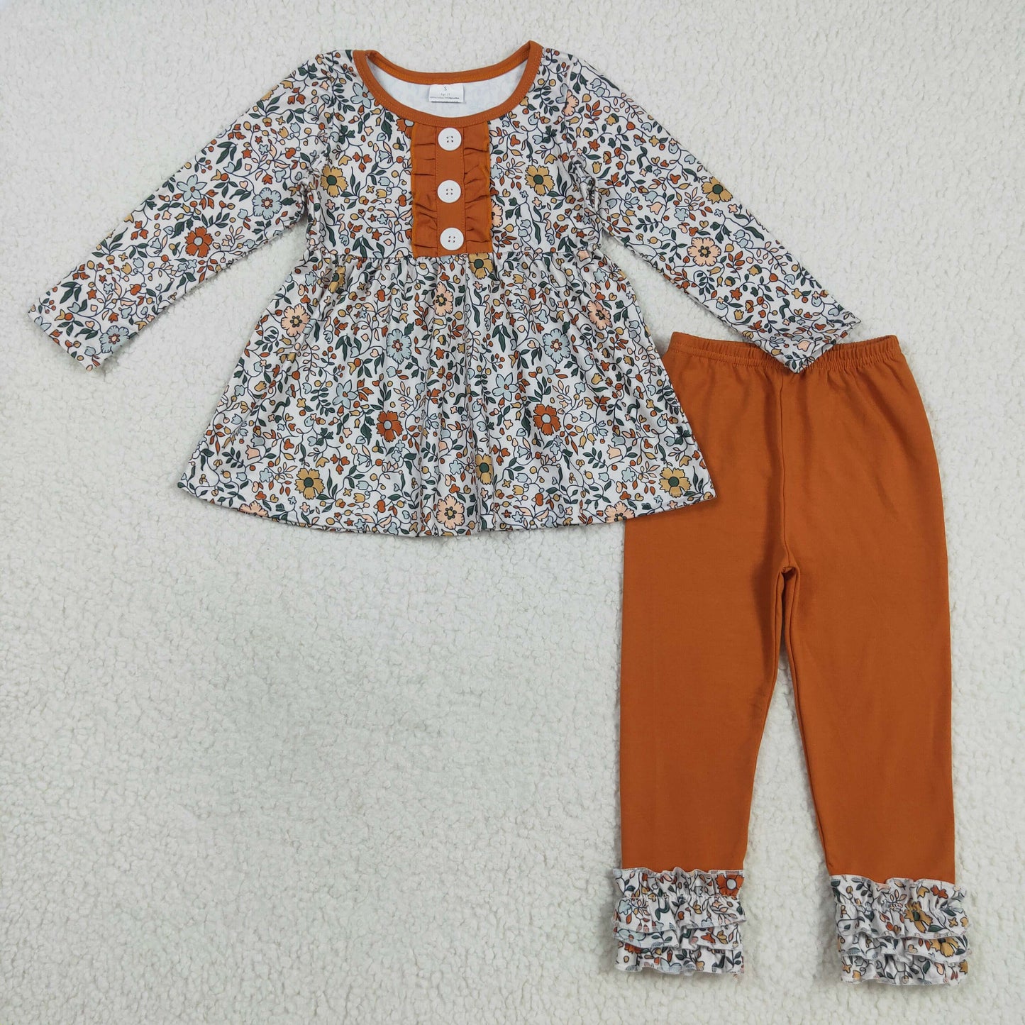 GLP2404 colorful flowers floral long sleeve orange pants girls set