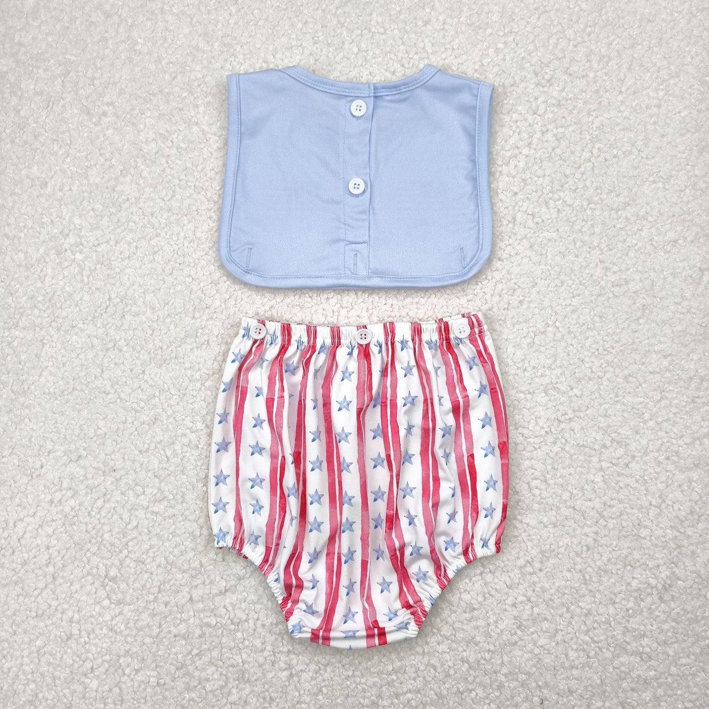 SR3049 July 4th flag red striped blue sleeveless boys 2pc romper
