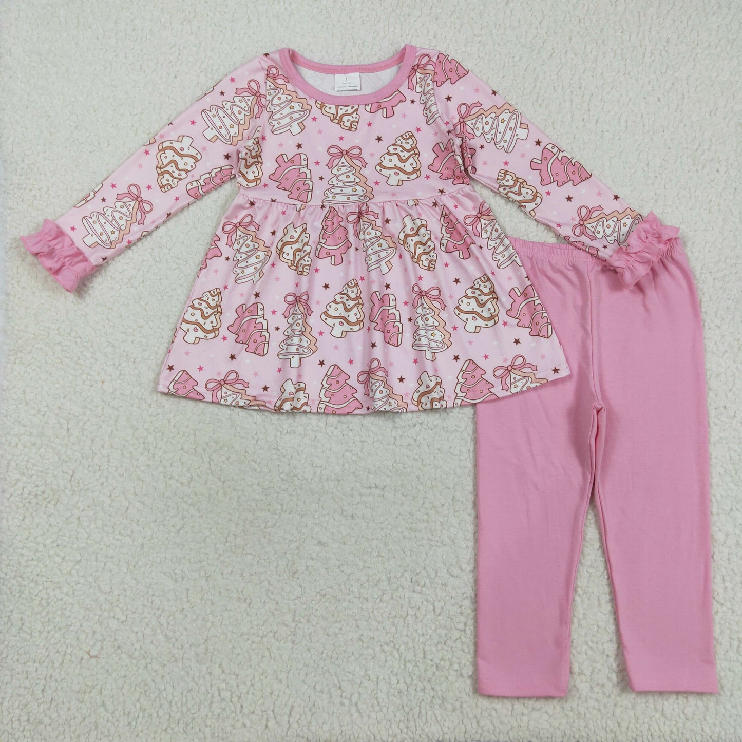 GLP2471 Christmas Santa pink bows tree season long sleeve pink pants girls set