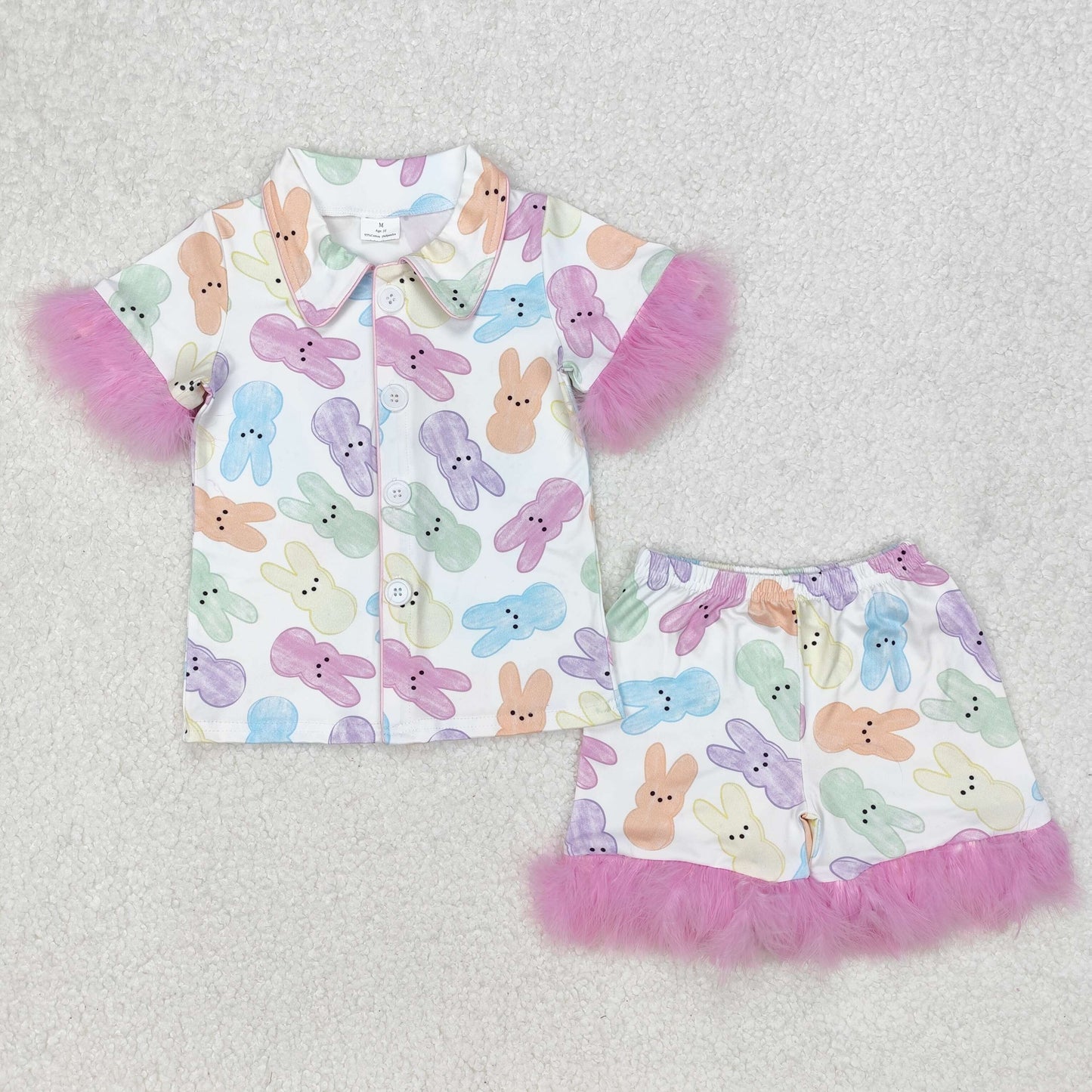 GSSO2020 Easter bunny rabbit furry pink short sleeve shorts girls pajamas