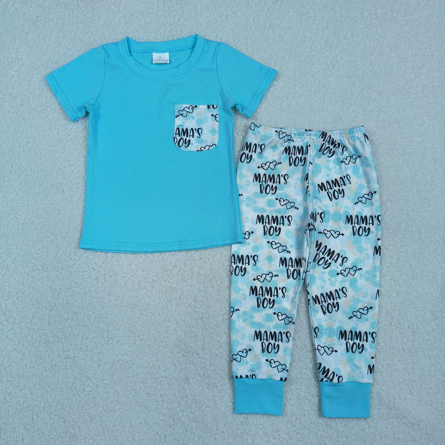 BSPO0587 maam's boy light blue pocket short sleeve pants boys set