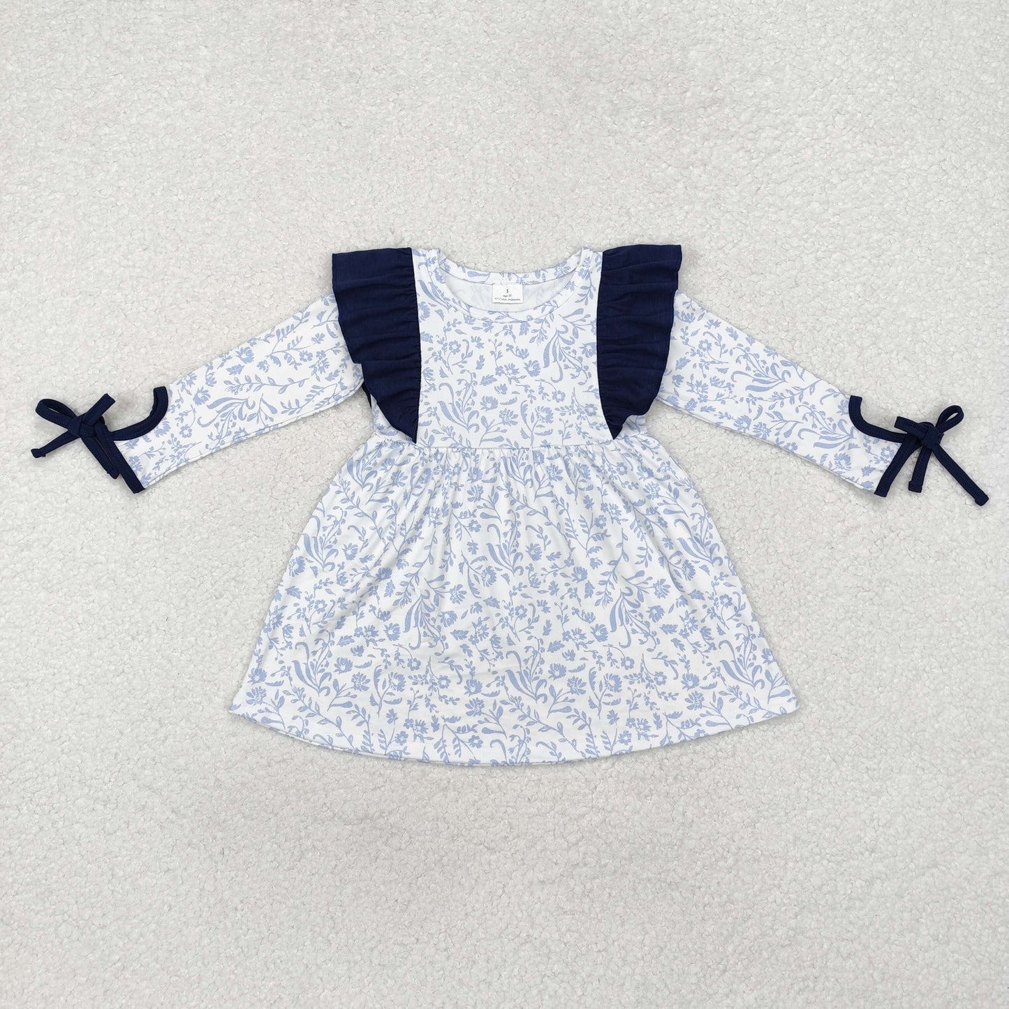 GLD0836 blue flowers long sleeve girls dress