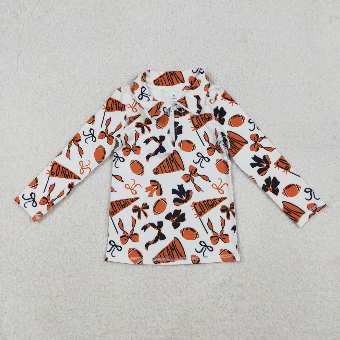 GT1197 yoga football orange bows zipper long sleeve girls top