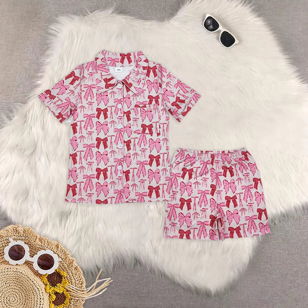 mama and me pink bows pajamas RTS sibling clothes
