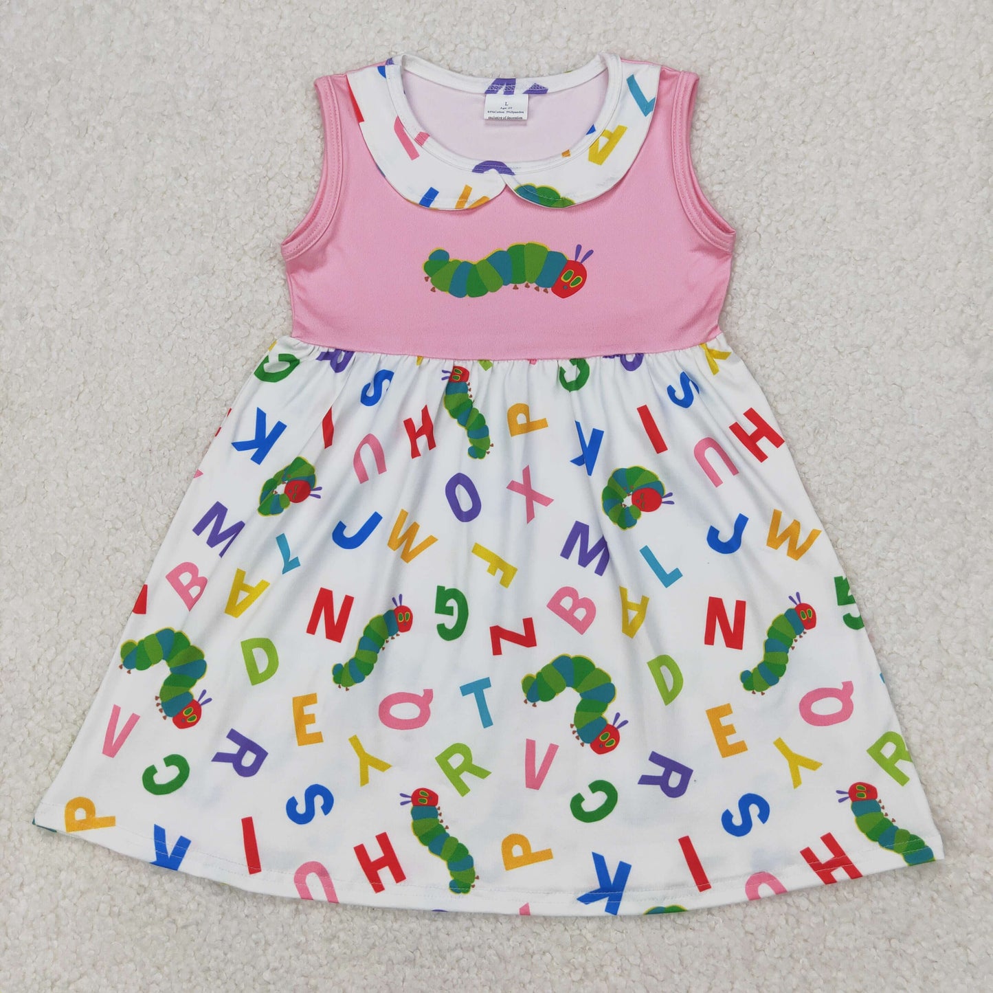 GSD2152 cartoon caterpillar pink sleeveless girls dress