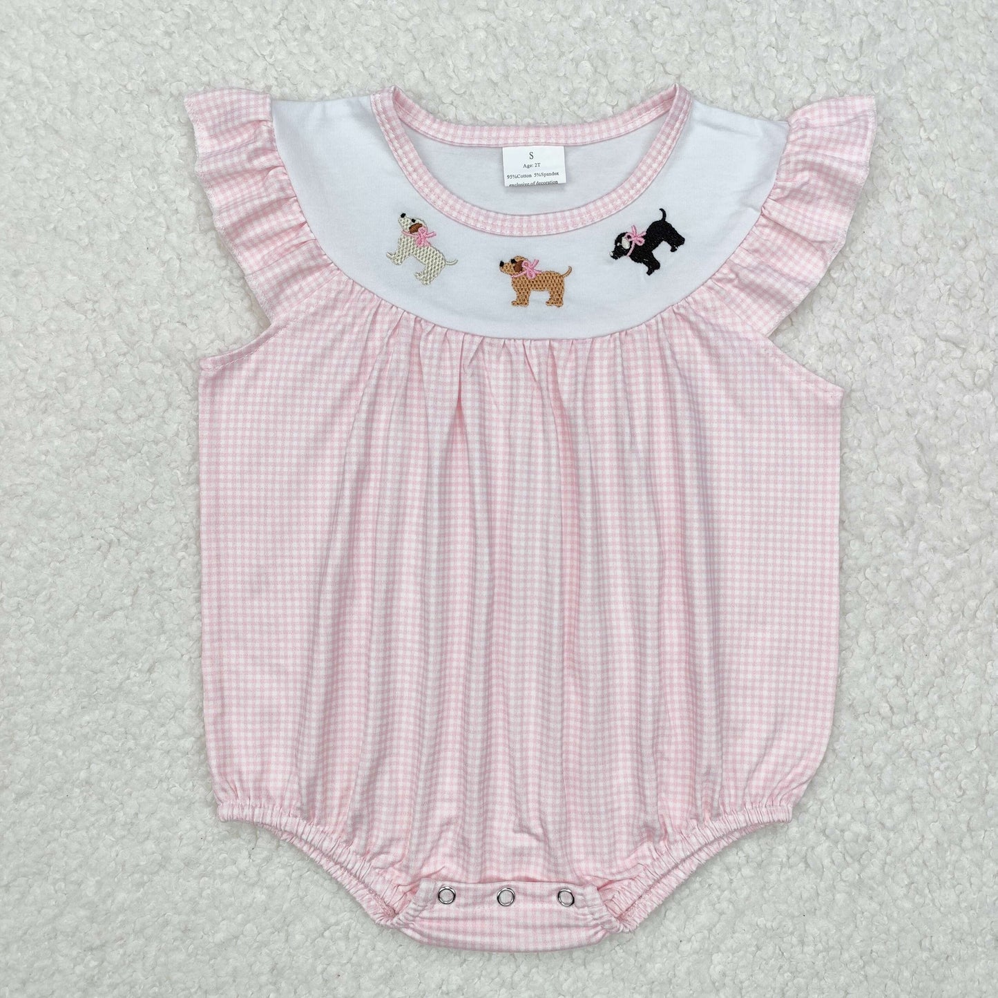 embroidery SR2073 cartoon dog pink short sleeve girls romper