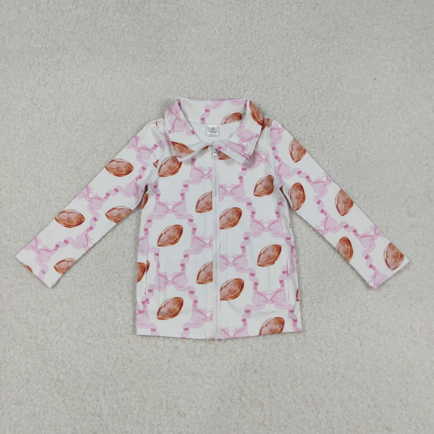 GT1088 yoga football pink bows zipper long sleeve girls coat