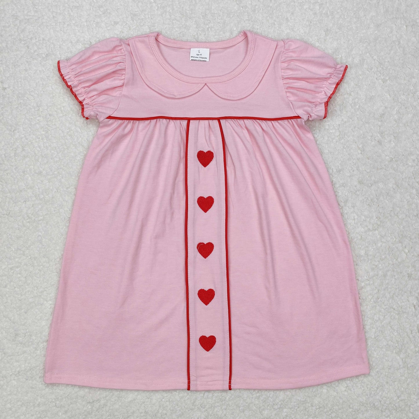 GSD1453 Valentine's Day heart pink short sleeve girls dress