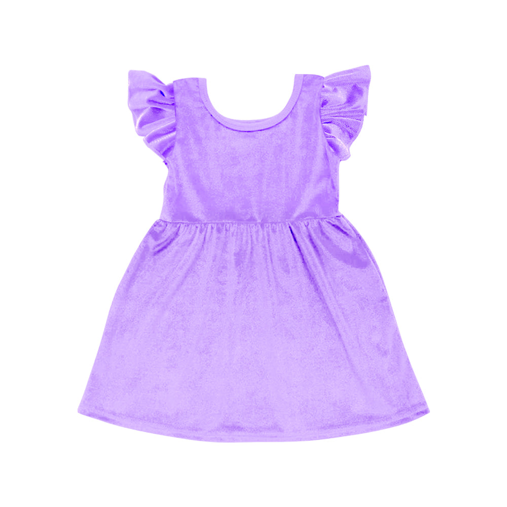 Preorder GSD1543 purple flutter sleeve girls dress