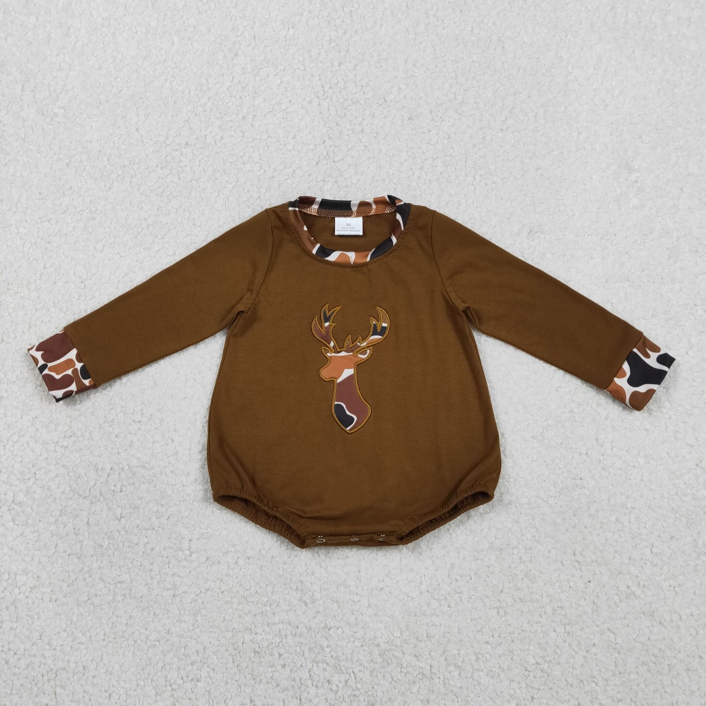 Embroidery LR2260 hunting camo deer brown long sleeve girls romper