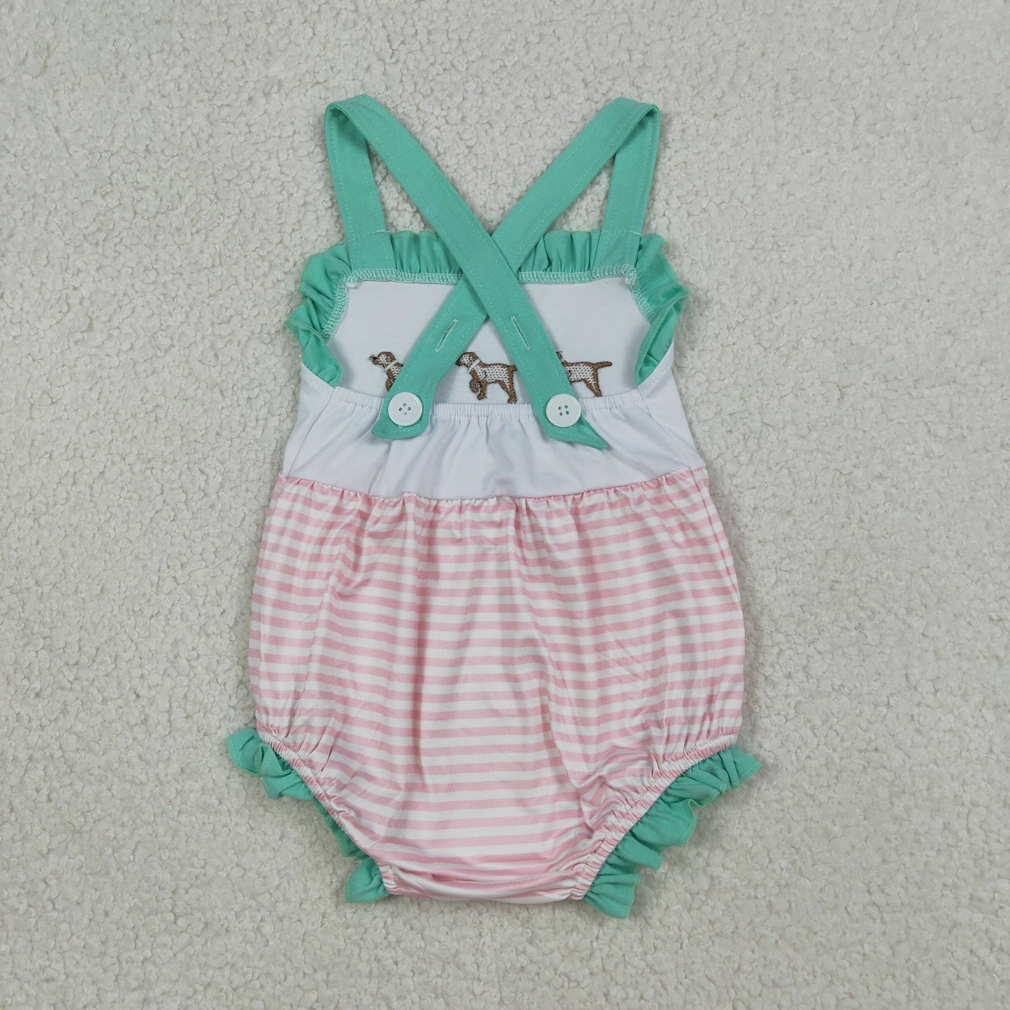 Embroidery SR3558 Cute Dog Striped Girls Romper