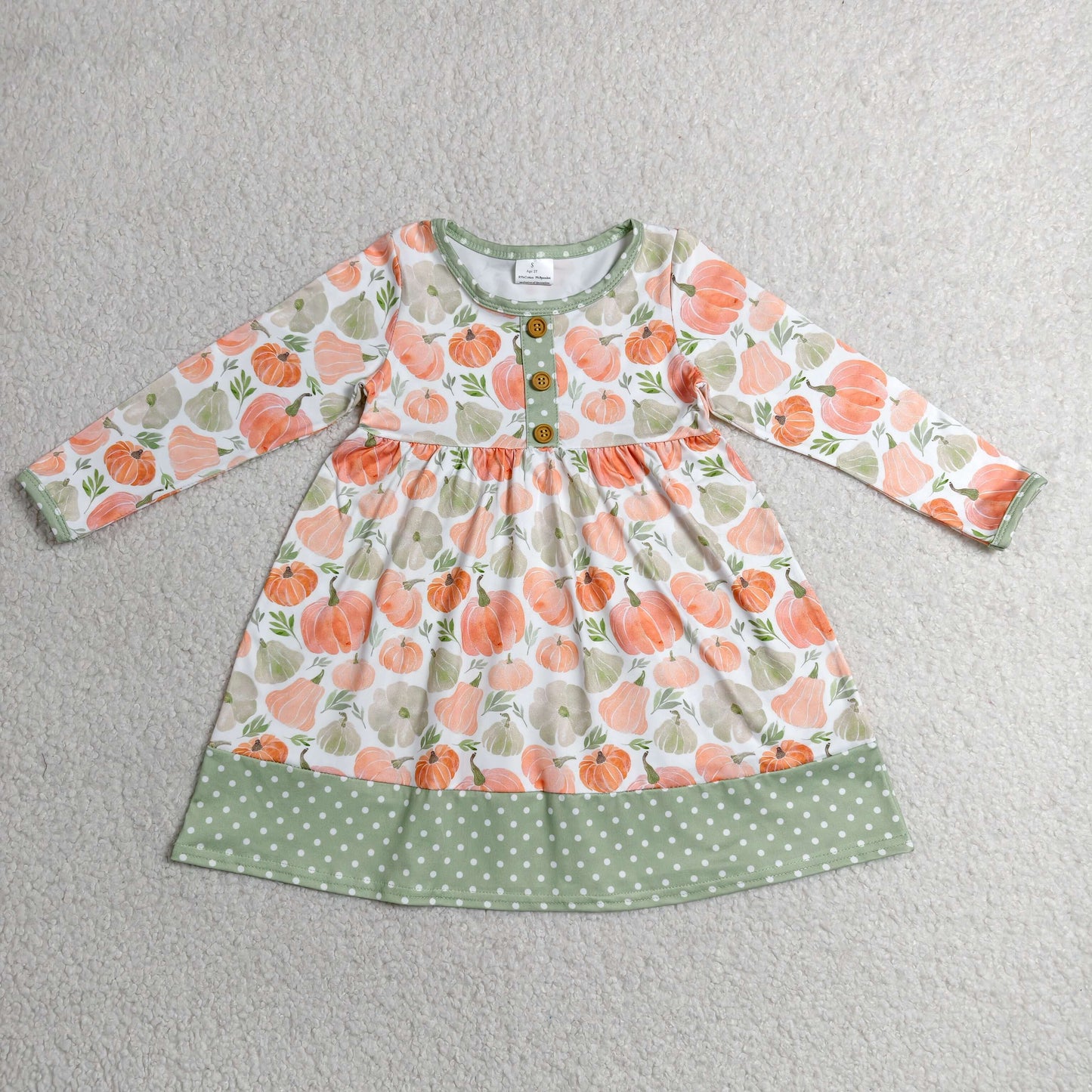GLD1626 Pumpkin Green Long Sleeve Girls Dress