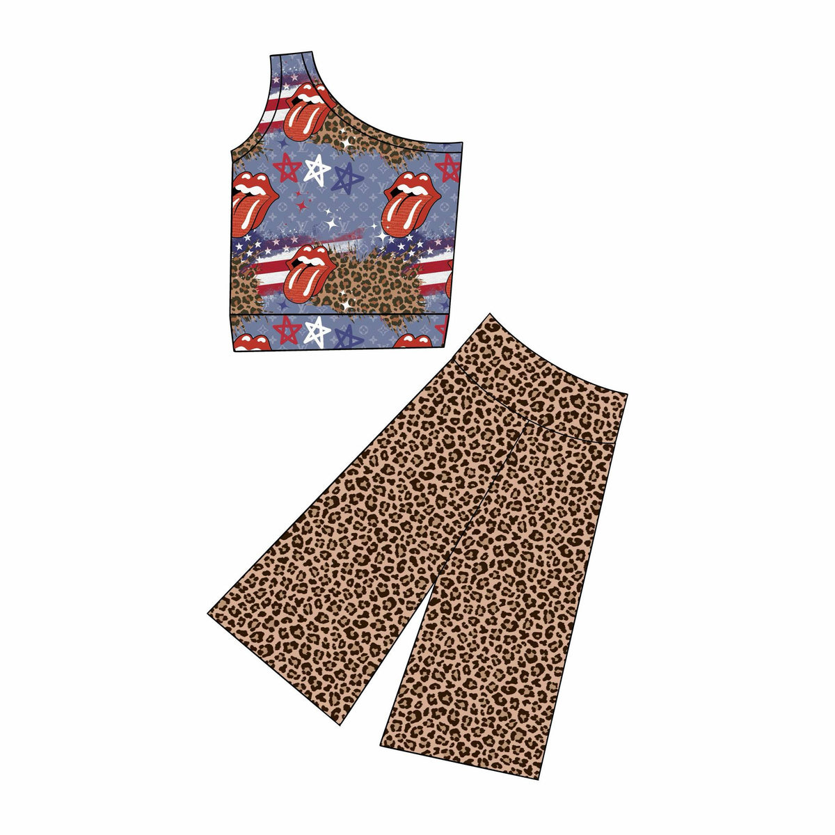 custom July 4th flag star sleeveelss leopard pants girls set