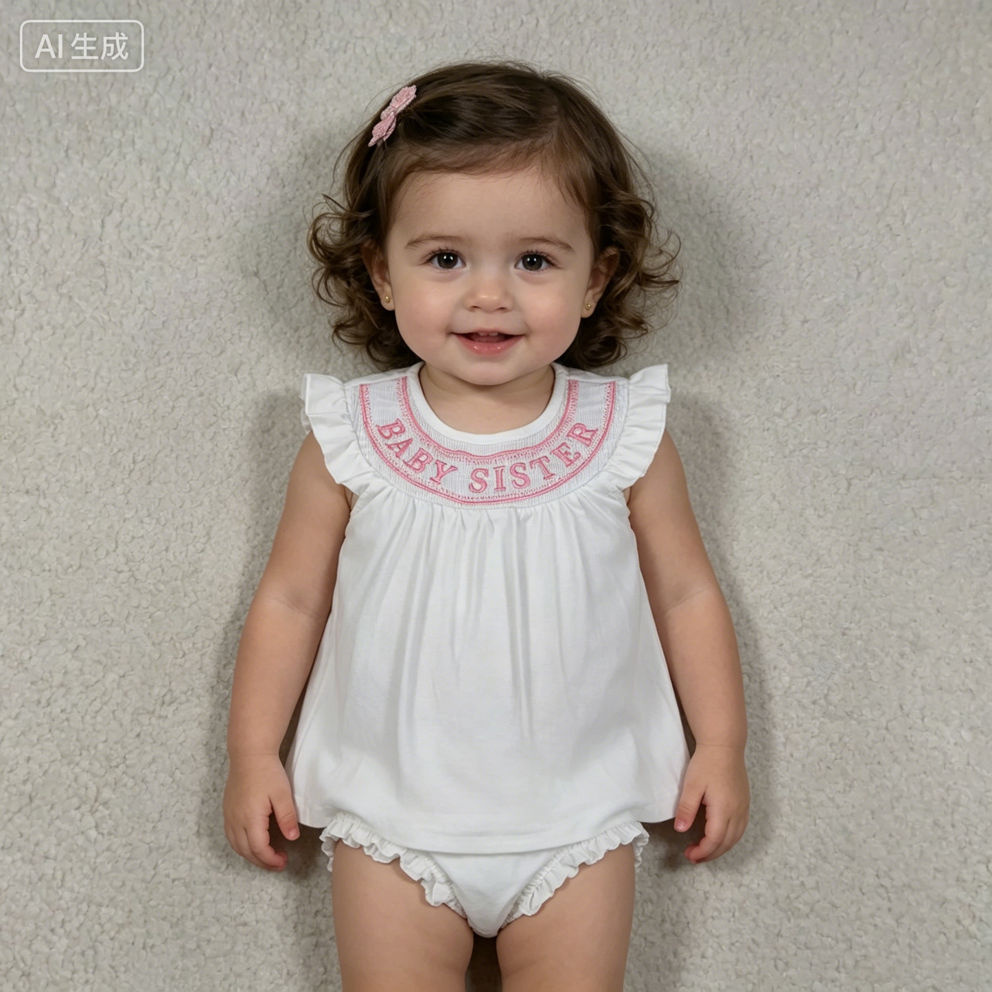 Embroidery Smocked GBO0490 Baby Sister Flutter Sleeve Girls Bummies Set