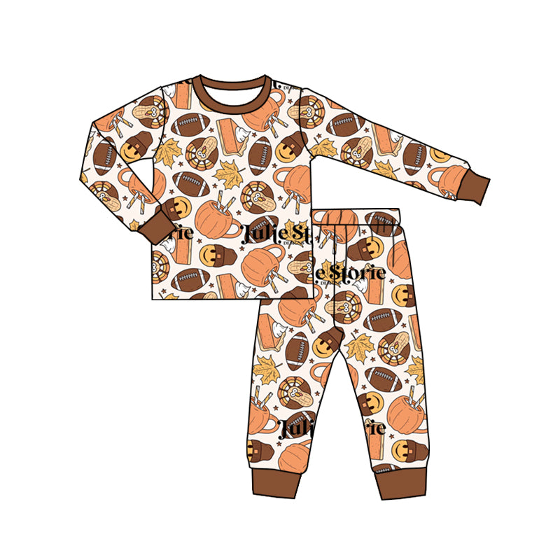 custom S 8.24 Football turkey long sleeve pants boys pajamas