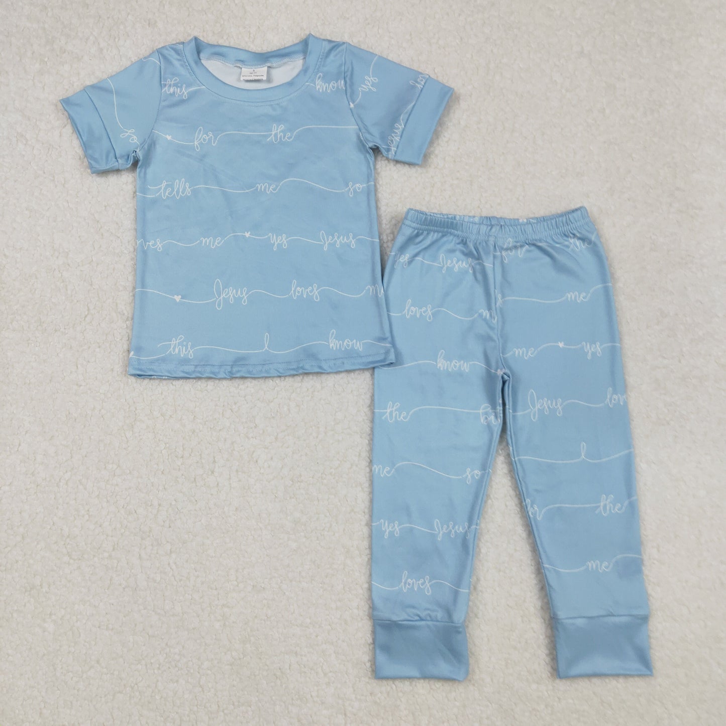 BSPO0529 Easter Jesus love me blue short sleeve pants boys pajamas