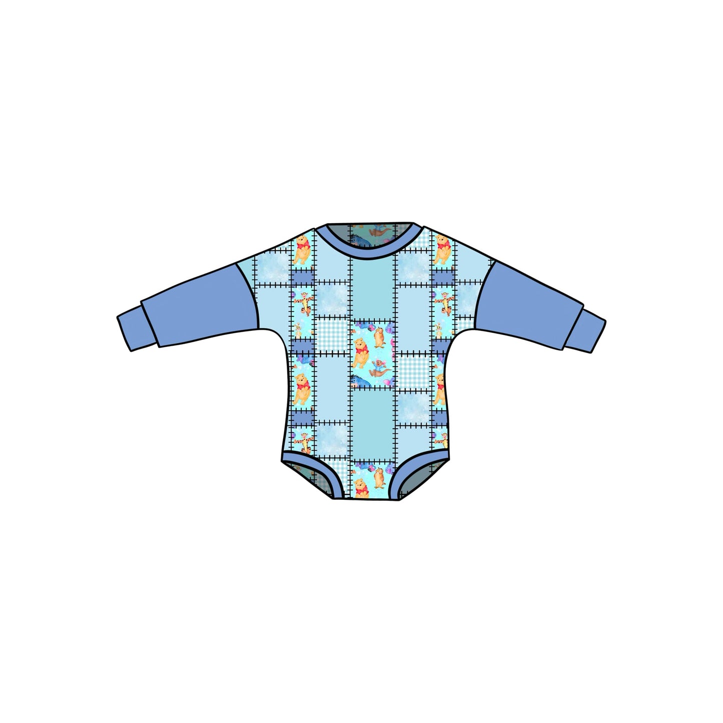 custom cartoon bear blue long sleeve boys romper