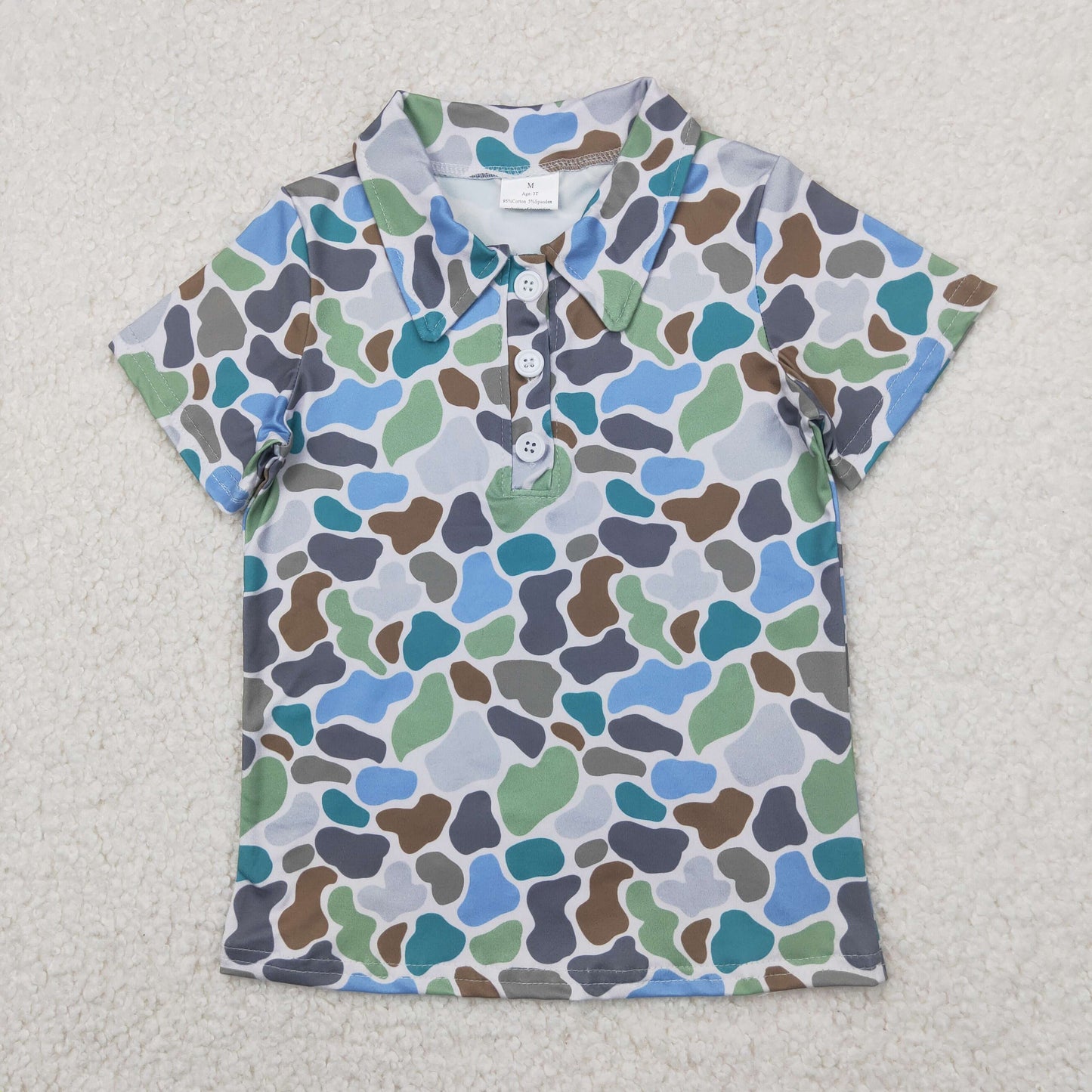 BT1214 hunting blue green camo short sleeve boys top