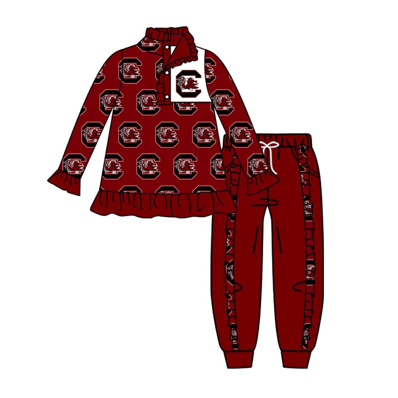 custom football team animals dark red long sleeve pullover pants girls set