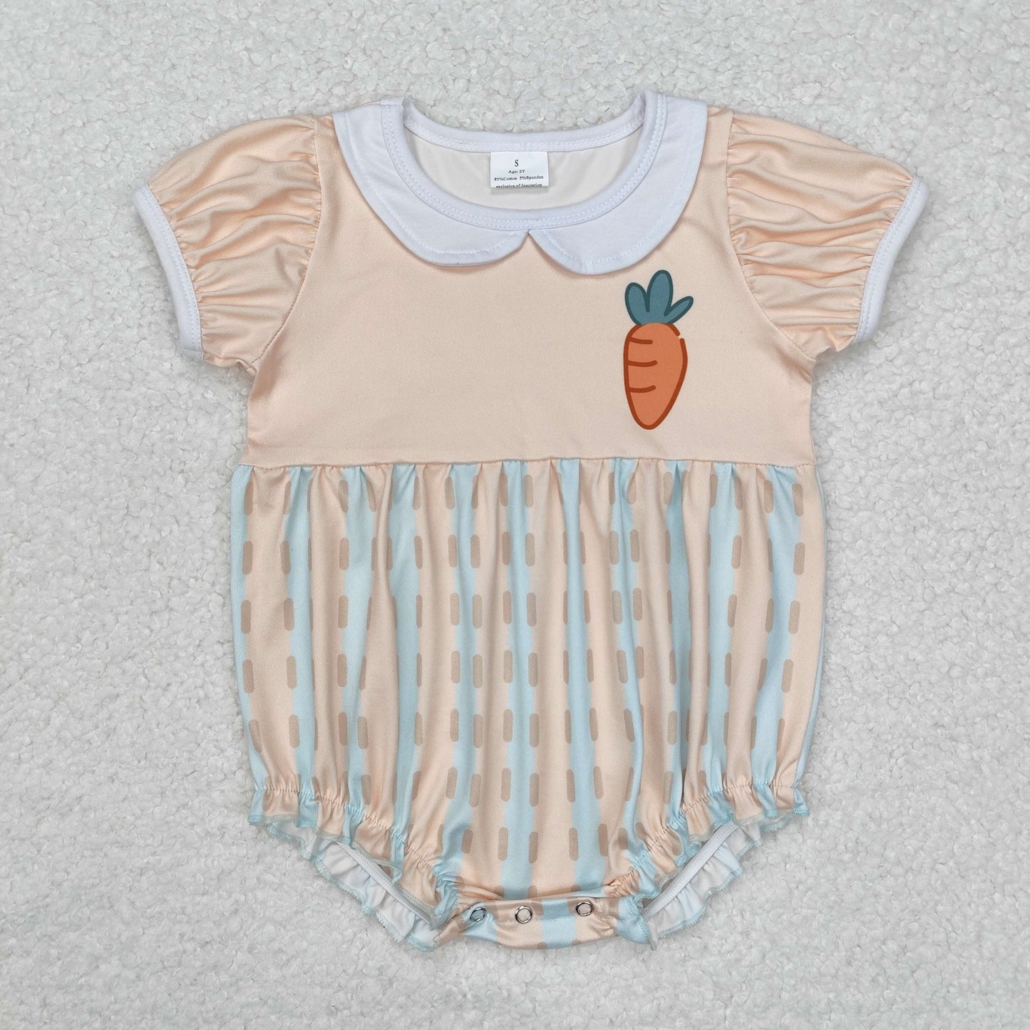SR2225 Easter carrot orange blue striped short sleeve girls romper