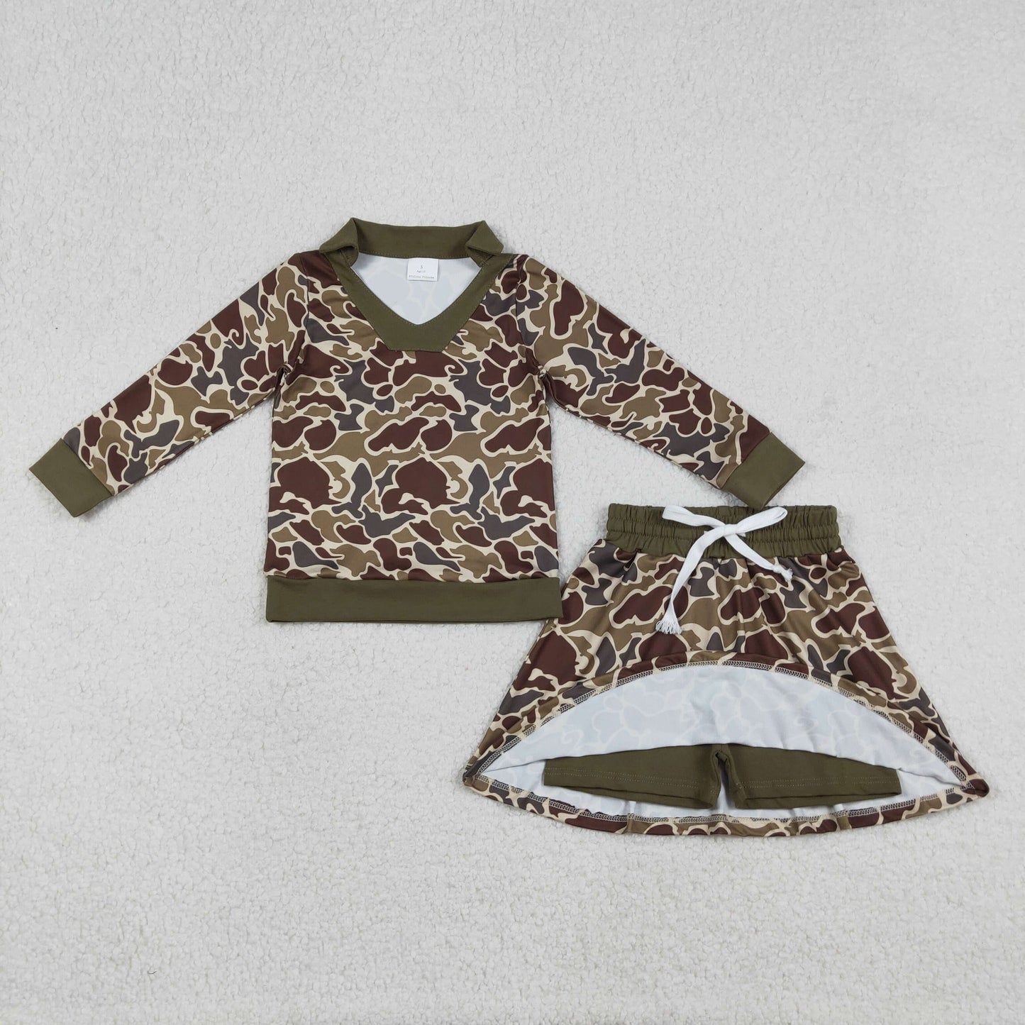 GLD1479 Hunting Camo Long Sleeve Skorts Skirts Girls Set