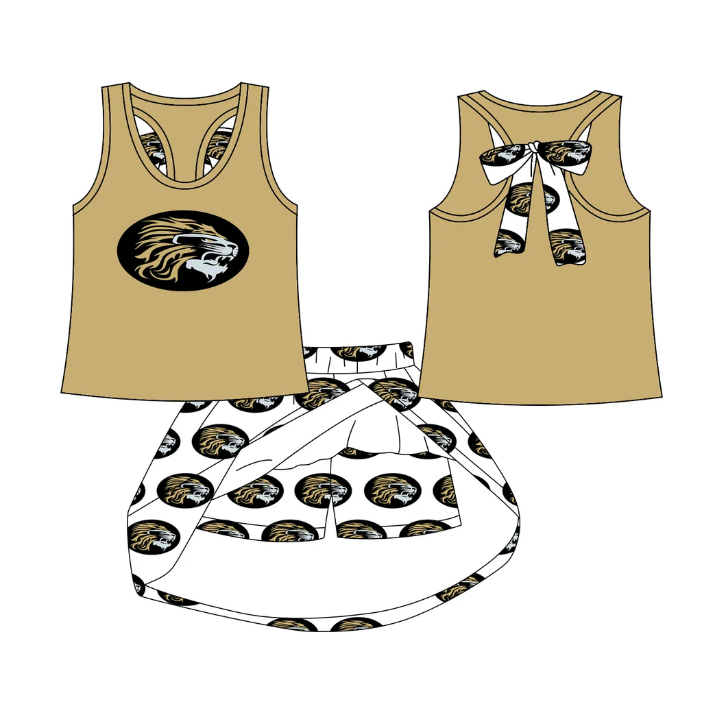 Custom Moq 5 football team khaki sleeveless skirt skort girls set
