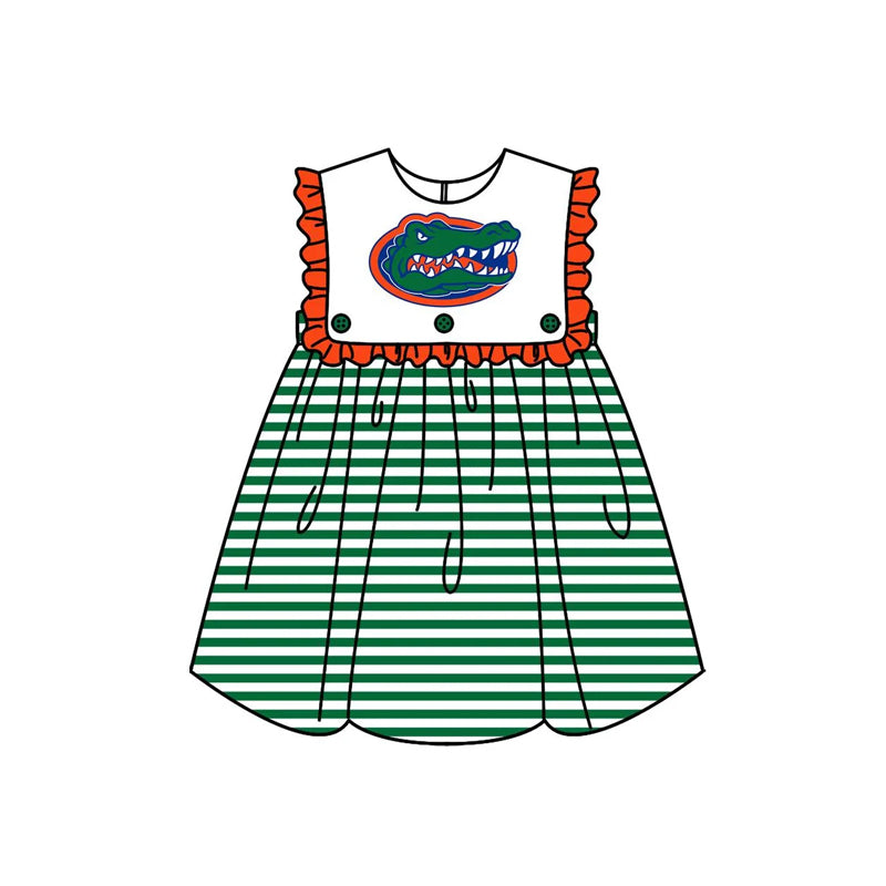 crocodile green dress custom moq 3 football team crocodile green striped girls dress – Yiwu  Zhihao Apparel Co Ltd