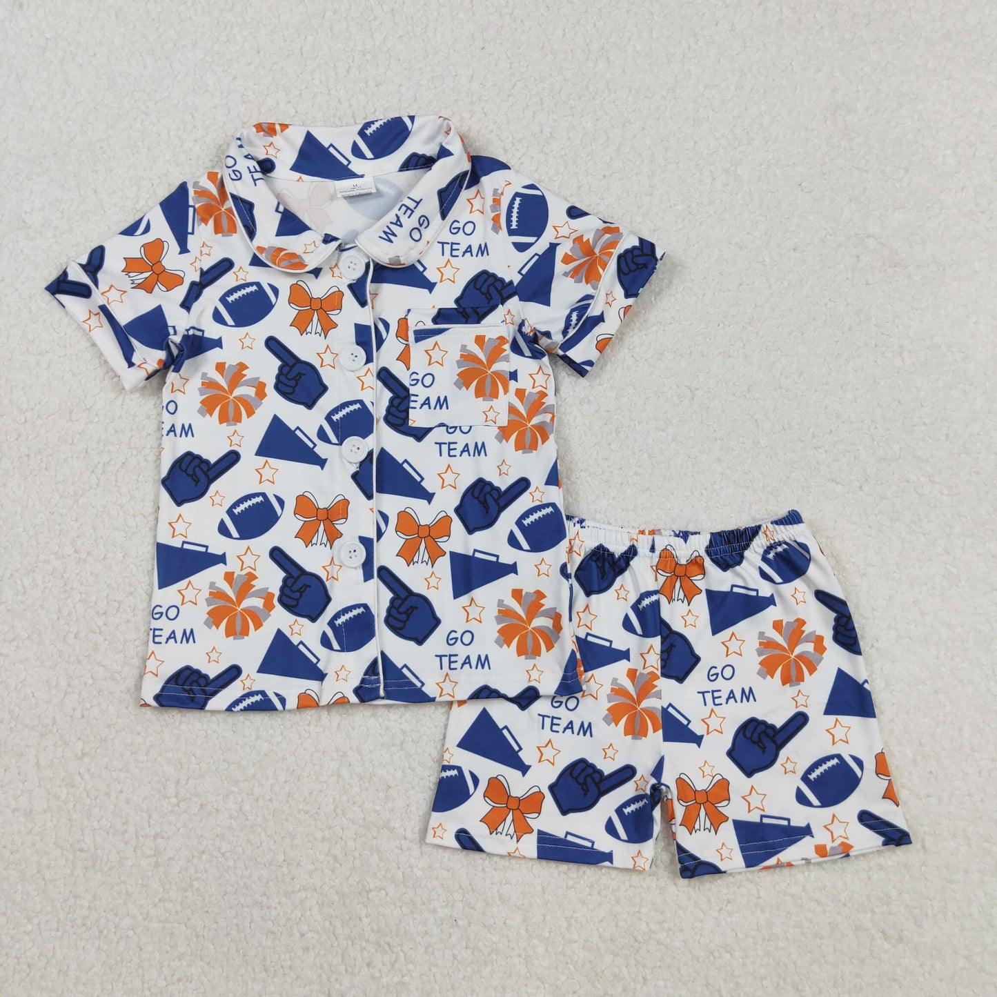 GSSO2675 football team bows orange/navy blue short sleeve shorts girls pajamas